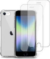 Geschikt voor iPhone SE 2022 Hoesje + 2x Screenprotector – Gehard Glas Cover – Shock Proof Case – Transparant