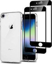 Geschikt voor iPhone SE 2022 Hoesje + 2x Screenprotector – Full Cover Gehard Glas – TPU Case – Transparant