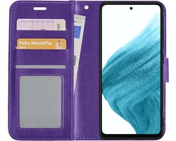Hoesje - Met Pasjeshouder - Geschikt voor Samsung Galaxy A53 - Luxe Bookcase Portemonee - Flip Case - Kunstleer Book Case - Flipcase - Book Cover - Walletcase - Portemonneehoes - Paars
