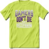 Gamers don't die T-shirt | Paars | Gaming kleding | Grappig game verjaardag cadeau shirt Heren – Dames – Unisex | - Groen - S