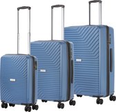 CarryOn Transport Kofferset - Robuuste Trolleyset met OKOBAN - Dubbele wielen -  YKK ritsen - USB -  Blauw