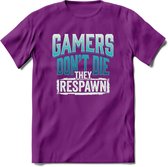 Gamers don't die T-shirt | Blauw | Gaming kleding | Grappig game verjaardag cadeau shirt Heren – Dames – Unisex | - Paars - M