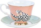 Yvonne Ellen London safari kop & schotel cheetah in giftbox - kopje met cheetah - cadeaudoos -