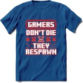 Gamers don't die pixel T-shirt | Neon Rood | Gaming kleding | Grappig game verjaardag cadeau shirt Heren – Dames – Unisex | - Donker Blauw - XL