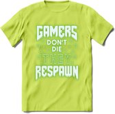 Gamers don't die T-shirt | Neon Groen | Gaming kleding | Grappig game verjaardag cadeau shirt Heren – Dames – Unisex | - Groen - XL