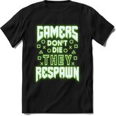 Gamers don't die T-shirt | Neon Groen | Gaming kleding | Grappig game verjaardag cadeau shirt Heren – Dames – Unisex | - Zwart - L