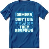 Gamers don't die pixel T-shirt | Neon Blauw | Gaming kleding | Grappig game verjaardag cadeau shirt Heren – Dames – Unisex | - Donker Blauw - S