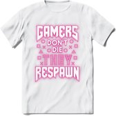 Gamers don't die T-shirt | Neon Roze | Gaming kleding | Grappig game verjaardag cadeau shirt Heren – Dames – Unisex | - Wit - L