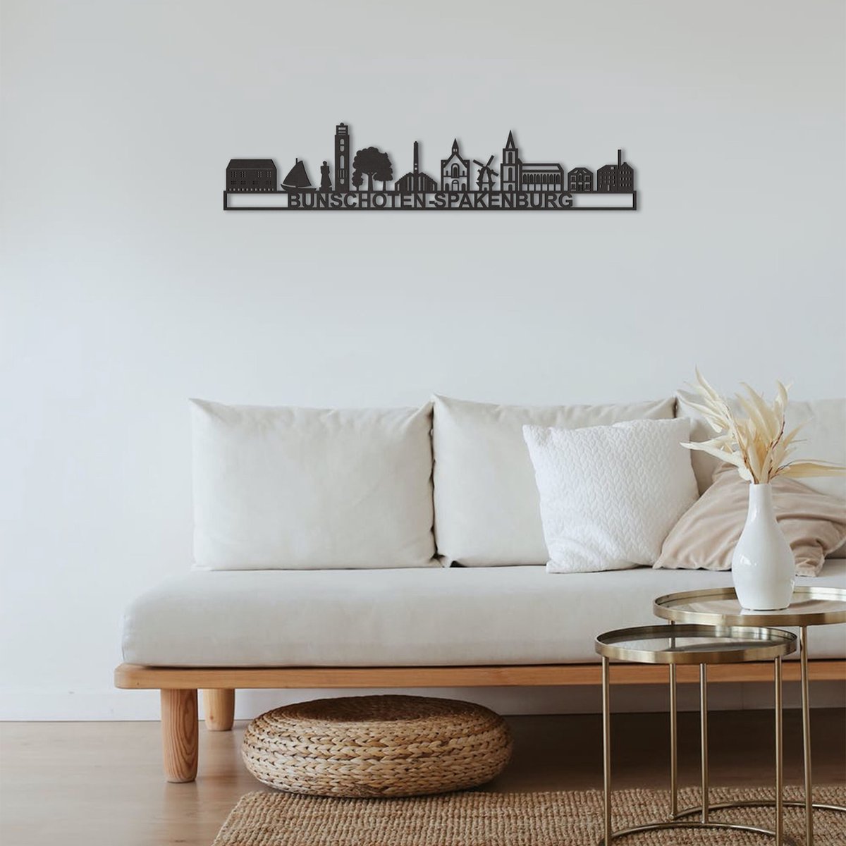 Skyline Bunschoten-Spakenburg Zwart Mdf 130 Cm Wanddecoratie Voor Aan De Muur Met Tekst City Shapes