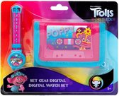 horloge & portemonnee meisjes 10 cm blauw/roze 2-delig