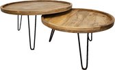 Zita Home - Salontafel - Set van 2 stuks - rond 80cm en 60cm mangohout met opdikrand - 4cm dik