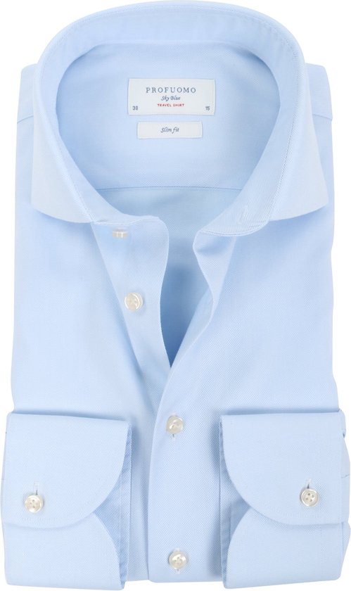 Profuomo - Sky Blue Travel Shirt Blauw - 42 - Heren - Slim-fit