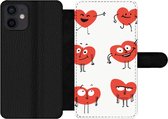 Bookcase Geschikt voor iPhone 12 telefoonhoesje - Een illustratie van negen hartjes met emoties - Met vakjes - Wallet case met magneetsluiting