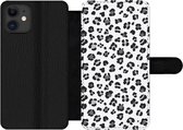 Bookcase Geschikt voor iPhone 12 Pro telefoonhoesje - Panterprint - Grijs - Abstract - Met vakjes - Wallet case met magneetsluiting