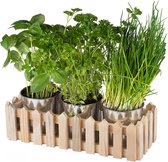 Pots à herbes Chefarone - Herbes de Cuisine - Jardin d'herbes aromatiques - Pots de fleurs - Intérieur - 3 pièces - Bois