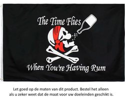Vlag 150x90CM - Piraat - Time Flies When You're Having Rum - Booze - Drank - Liquor - Grappig - Funny - Drinkfeestje - Flag Polyester Image