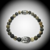 Natuursteen Armband met 925 Sterling Zilver Buddha / Boedha Bedel van 13 gram Zilver , Handgemaakte Edelsteen Kralenarmband met 8mm (Matte Arctic Jaspis) kralen .