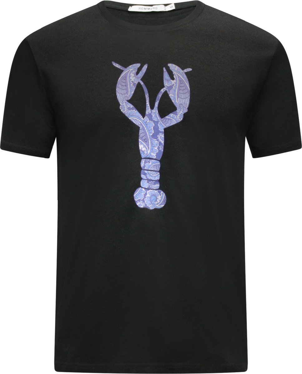 Hommard T-Shirt Zwart met grote Blauwe Paisley Lobster X-Large