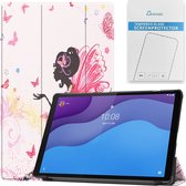 Case2go - Tablet hoes & Screenprotector geschikt voor Lenovo Tab M10 (TB-X306F) - 10.1 Inch - Auto Wake/Sleep functie - Flower Fee