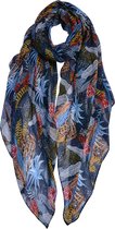 Juleeze Sjaal Dames Print 90x180 cm Blauw Synthetisch Bloemen Shawl Dames Cadeau voor haar