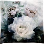 Clayre & Eef Kussenhoes 45*45 cm Wit, Roze, Groen Polyester Vierkant Bloemen Sierkussenhoes