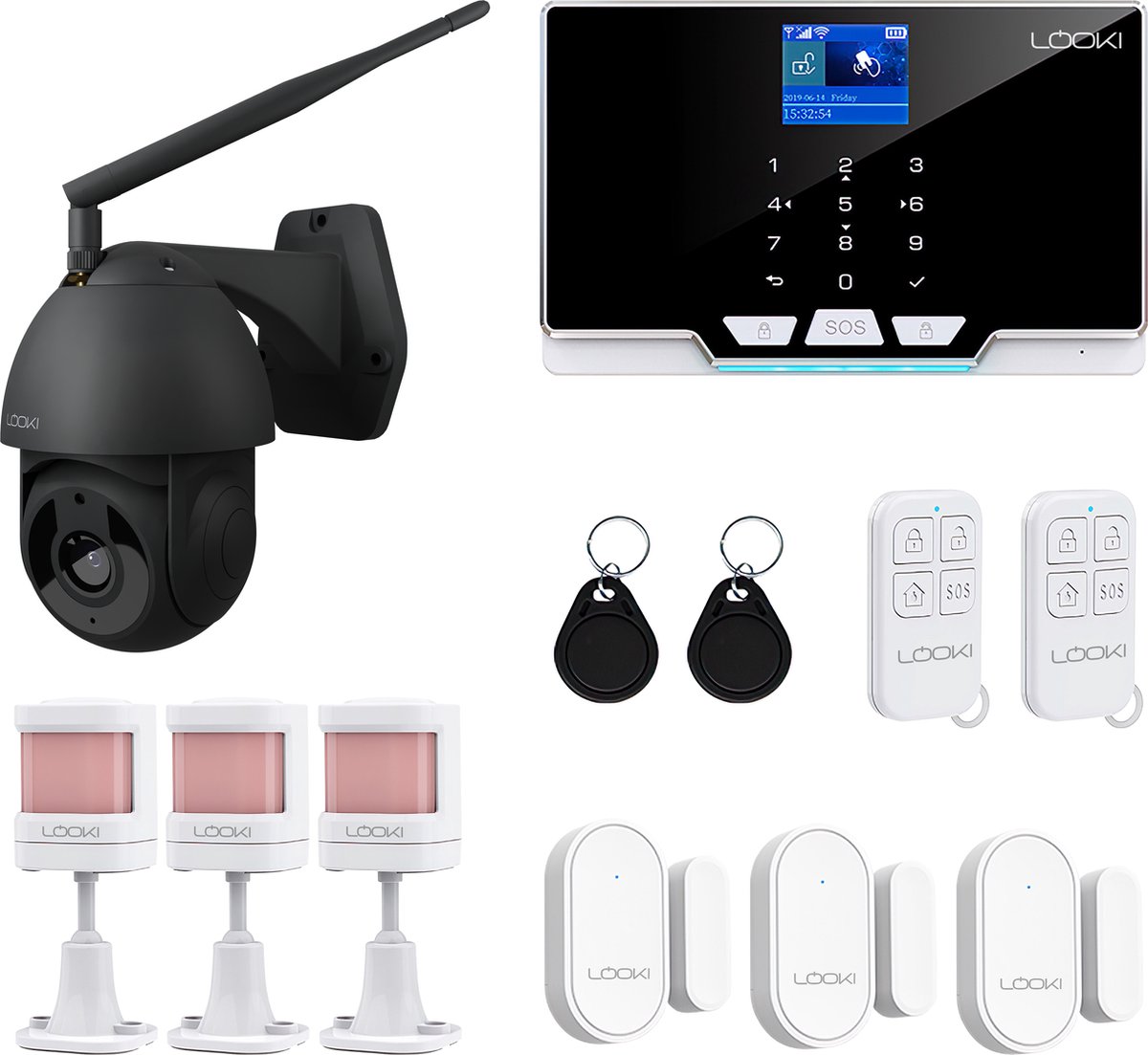 Looki Slimme Indoor / Outdoor Beveiliging set - 1x Looki 11-delig Alarmsysteem & 1x Looki 360Pro IP Camera - WiFi & App - incl. 32GB SD-kaart