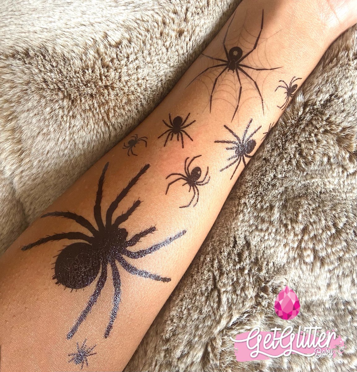 GetGlitterBaby® - Spinnen Tattoo / Halloween Decoratie Versiering / Carnaval Schmink Make Up Smink Make Up Plak Tattoos / Tijdelijke Tattoo / Nep Tatoeage - Spinnen — afbeelding 6