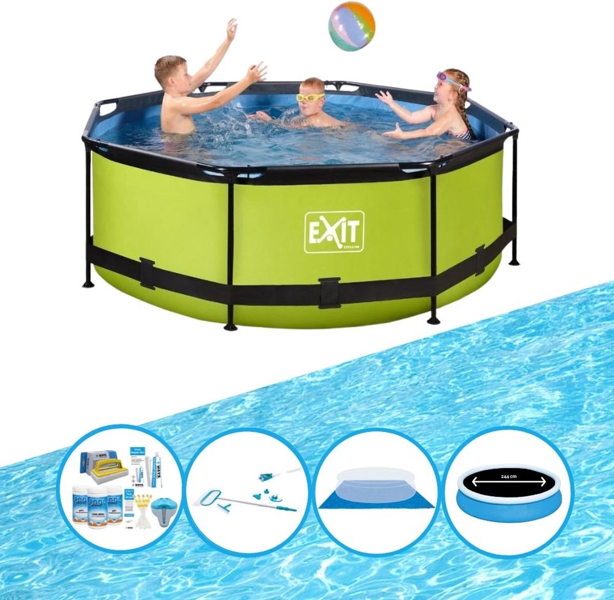 EXIT Zwembad Lime - Frame Pool ø244x76cm - Plus accessoires