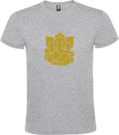 Grijs  T shirt met  print van de "heilige Olifant Ganesha " print Goud size M