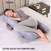 Dionora zwangerschapskussen fluweel XXL U-vorm - Voedingskussen - Zijslaapkussen - Lichaamskussen - Body Pillow - Afneembare Minky Fleece Hoes - 130x70cm - Fluweel - Grijs