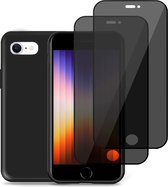 Coque iPhone SE 2022 + 2x Protecteur d'écran privé iPhone SE 2022 - Tempered Glass de confidentialité - Coque arrière Zwart