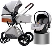 Buggy Set - 3-Delige Set - Kinderwagen 3 In 1 - Multifunctionele Werking - 3 In 1 Buggy - Opvouwbare Buggy - Kwalitatieve Buggy - Licht Grijs