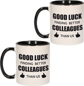 2x stuks good luck finding better colleagues than us koffiemok / theebeker - 300 ml - wit / zwart - bedankt cadeau collega