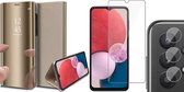 Samsung Galaxy A13 4G Hoesje - Book Case Spiegel Wallet Cover Hoes Goud - Tempered Glass Screenprotector - Camera Lens Protector