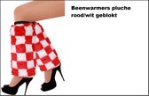 Paar Beenwarmers pluche rood/wit geblokt - Thema feest festival carnaval party fun
