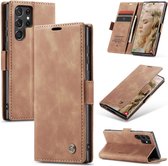 Casemania Hoesje Geschikt voor Samsung Galaxy S22 Ultra Sienna Brown - Portemonnee Book Case