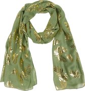 Dames sjaal in groene kleur + gouden bladeren - 70 x 180 cm