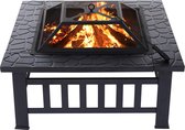 KingSo Vuurtafel - Tuinhaard met Vonkenscherm - 81x81x33cm - ijzer