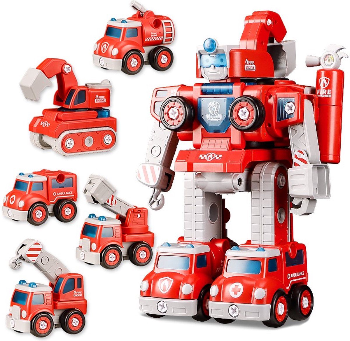 Toys for Boyz - Speelgoed - Brandweerauto Robot - 5 in 1 Bouwpakket - Educatief speelgoed versterkt ouder en kind band - vanaf 3 jaar - Gemaakt van hoogwaardig, veilig en onschadelijk ABS-kunststof