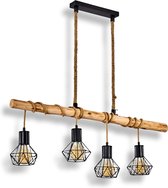 Vintage Hanglamp - Hout Hanglamp - hanglamp zwart, 60 watt  bruin, 4 lichts industriële hanglampen   Boho-stijl  verstelbaar - E27 fitting