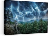 Artaza - Canvas Schilderij - Onweer in het Bos - Bliksem - 60x40 - Foto Op Canvas - Canvas Print