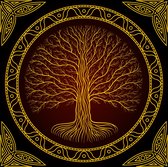 Celtic Tree - Kunststof Altaar Kleed - Levensboom Goudgeel - 60x60cm - Zwart - Goud - Rood - Pagan - Heidens - Magisch - Mystiek - Altaarkleed
