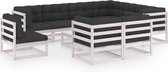 10-delige Loungeset met kussens massief grenenhout wit