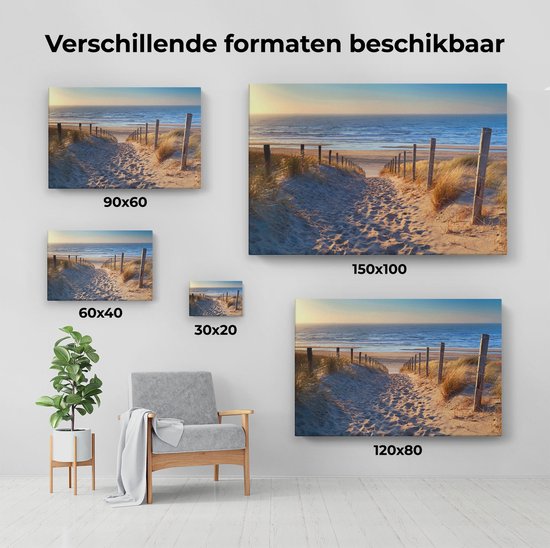 Artaza Canvas Schilderij Voetpad in de Duinen met Strand en Zee - 120x80 cm - Groot - Wanddecoratie Woonkamer - Schilderijen - Muurdecoratie