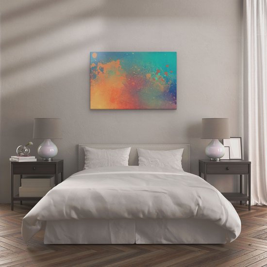 Artaza - Peinture sur Toile - Art Abstrait - Acryl avec Blauw et Oranje - 120x80 - Groot - Photo sur Toile - Impression sur Toile