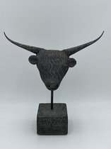 Decoratiebeeld hoofd Schotse hooglander op voet sokkel steen grijs 32,5 x 31,5 cm | 65487 | Home Sweet Home | Stoer & Sober