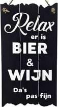 Tekstbord / Wandbord /  Relax er is bier / Verjaardag / Cadeau / Woondecoratie / zwart / 55 x 30 cm