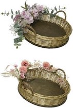 Tray Willow Round Fabric Flowers Pink, Purple L44cm-W44cm-H10cm Assortiment - prijs per stuk