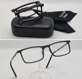 Bril op sterkte +1,0 - Opvouwbare leesbril +1.0 - zwart - leesbril met brillenkoker- 024 -Blauw Licht Filter Bril - Lunettes - Monture en metal - Aland optiek