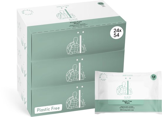 Naïf Natuurlijke plastic vrije Billendoekjes - voordeelverpakking - 24 x 54 doekjes